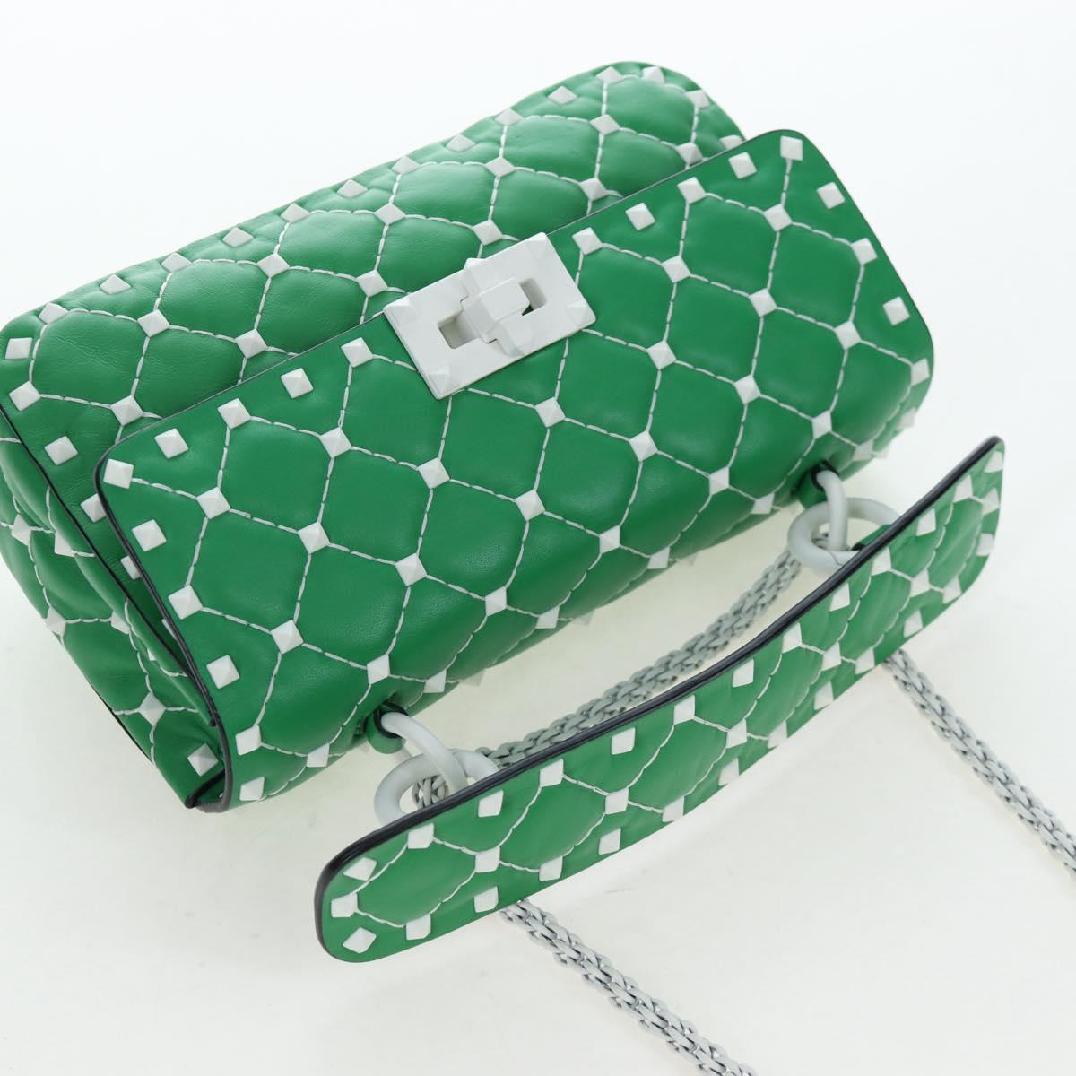 VALENTINO Rockstuds Chain Shoulder Bag Leather Green White Auth 202800V