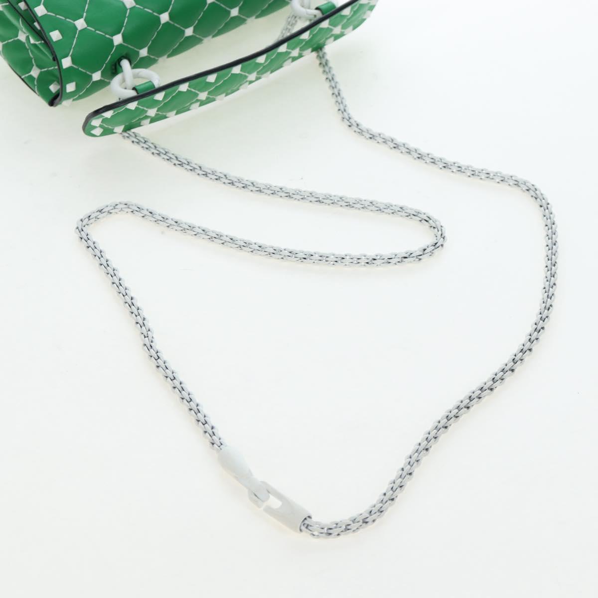 VALENTINO Rockstuds Chain Shoulder Bag Leather Green White Auth 202800V