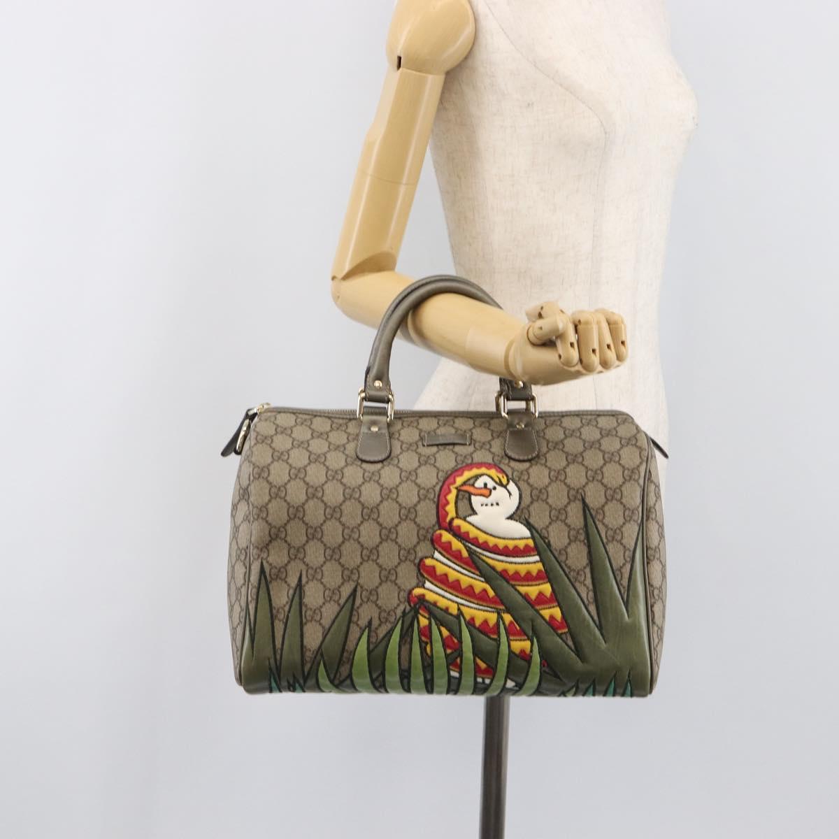 GUCCI GG Supreme Boston Bag PVC Beige Gold Tone 189895 Auth 202805V