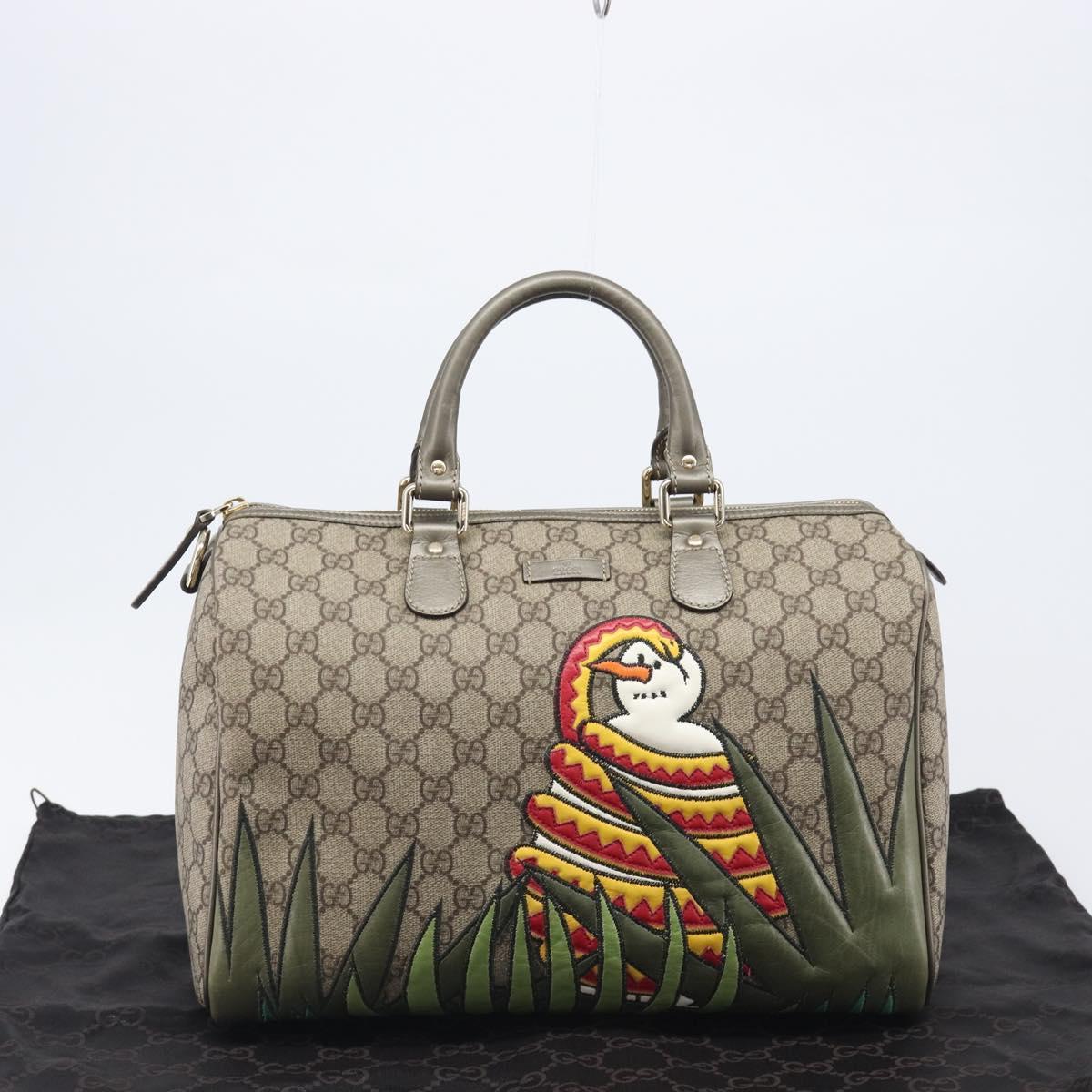 GUCCI GG Supreme Boston Bag PVC Beige Gold Tone 189895 Auth 202805V