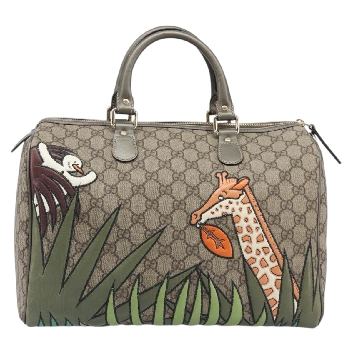 GUCCI GG Supreme Boston Bag PVC Beige Gold Tone 189895 Auth 202805V