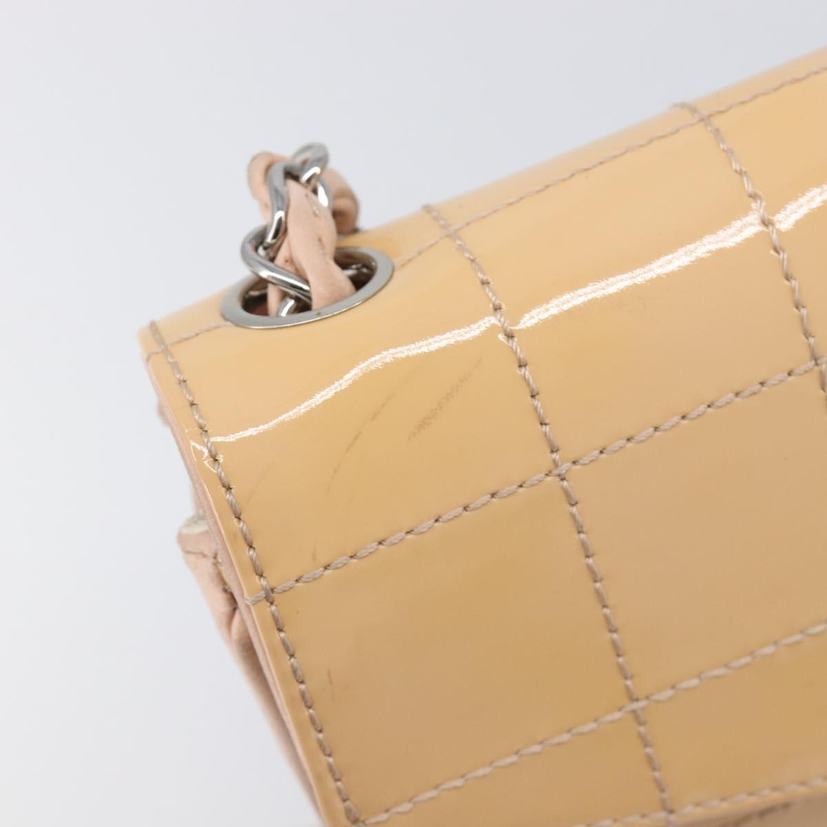 CHANEL Choco Bar Chain Shoulder Bag Patent Pink Silver CC Auth 202807A