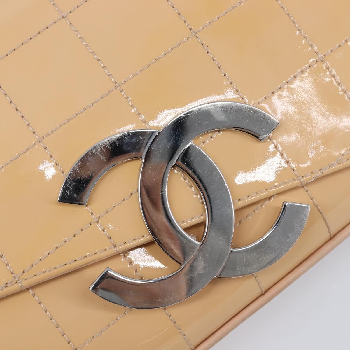 CHANEL Choco Bar Chain Shoulder Bag Patent Pink Silver CC Auth 202807A