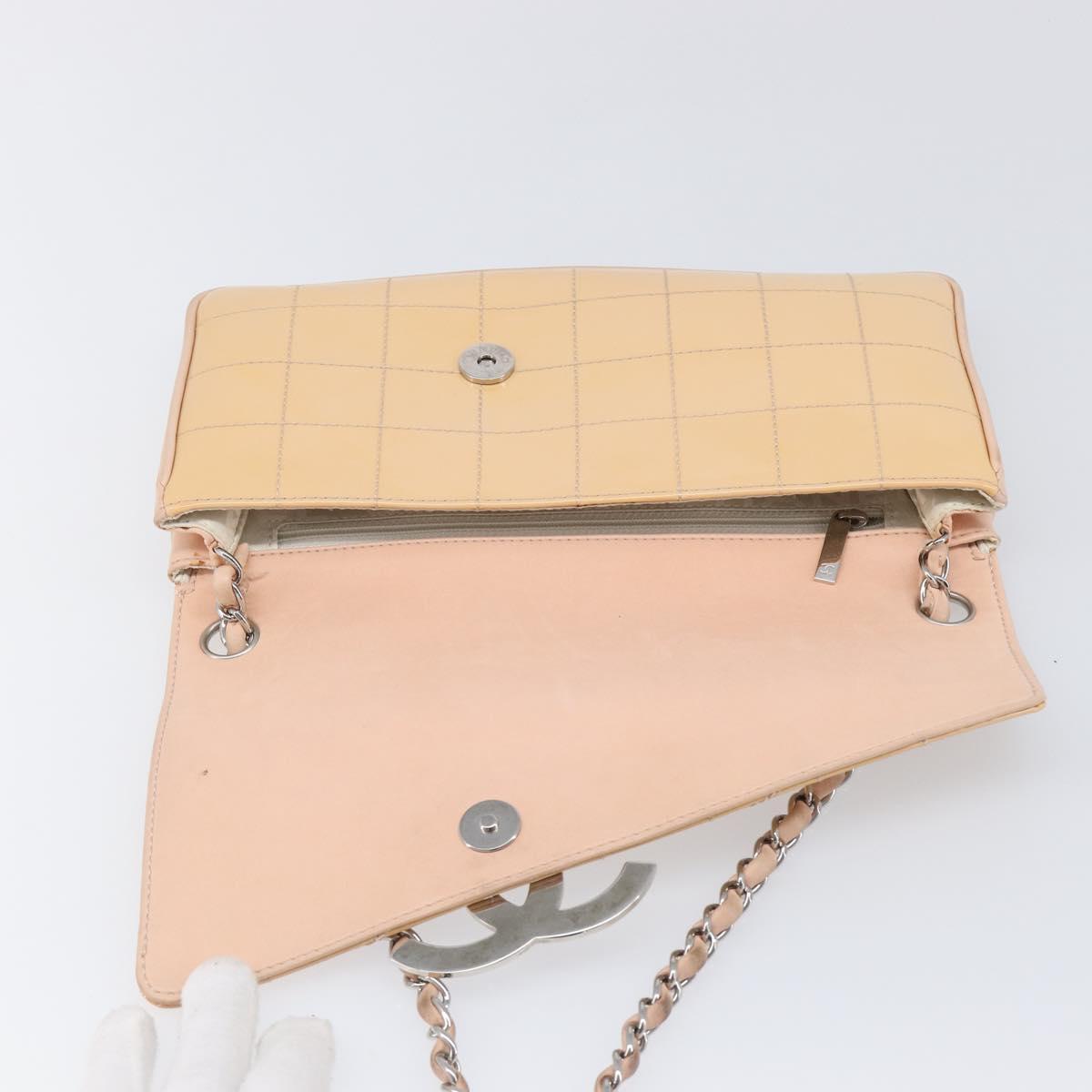 CHANEL Choco Bar Chain Shoulder Bag Patent Pink Silver CC Auth 202807A