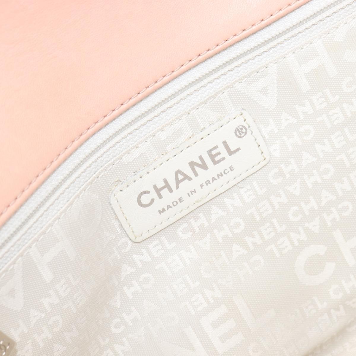 CHANEL Choco Bar Chain Shoulder Bag Patent Pink Silver CC Auth 202807A
