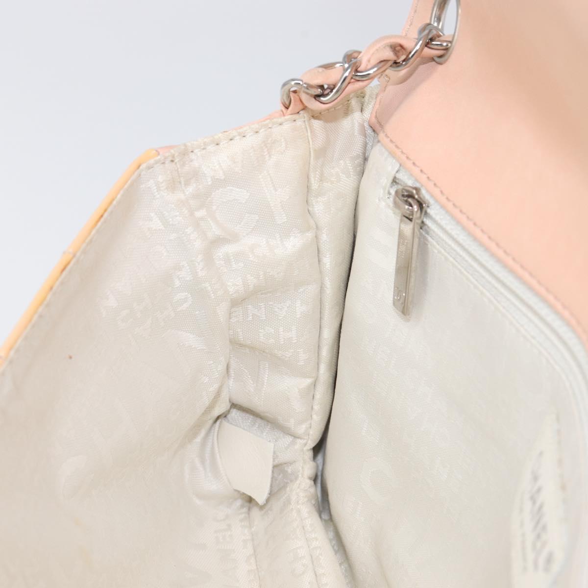 CHANEL Choco Bar Chain Shoulder Bag Patent Pink Silver CC Auth 202807A