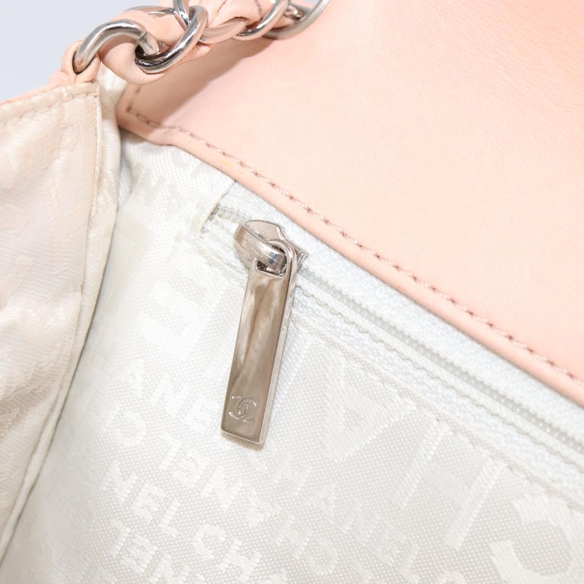 CHANEL Choco Bar Chain Shoulder Bag Patent Pink Silver CC Auth 202807A