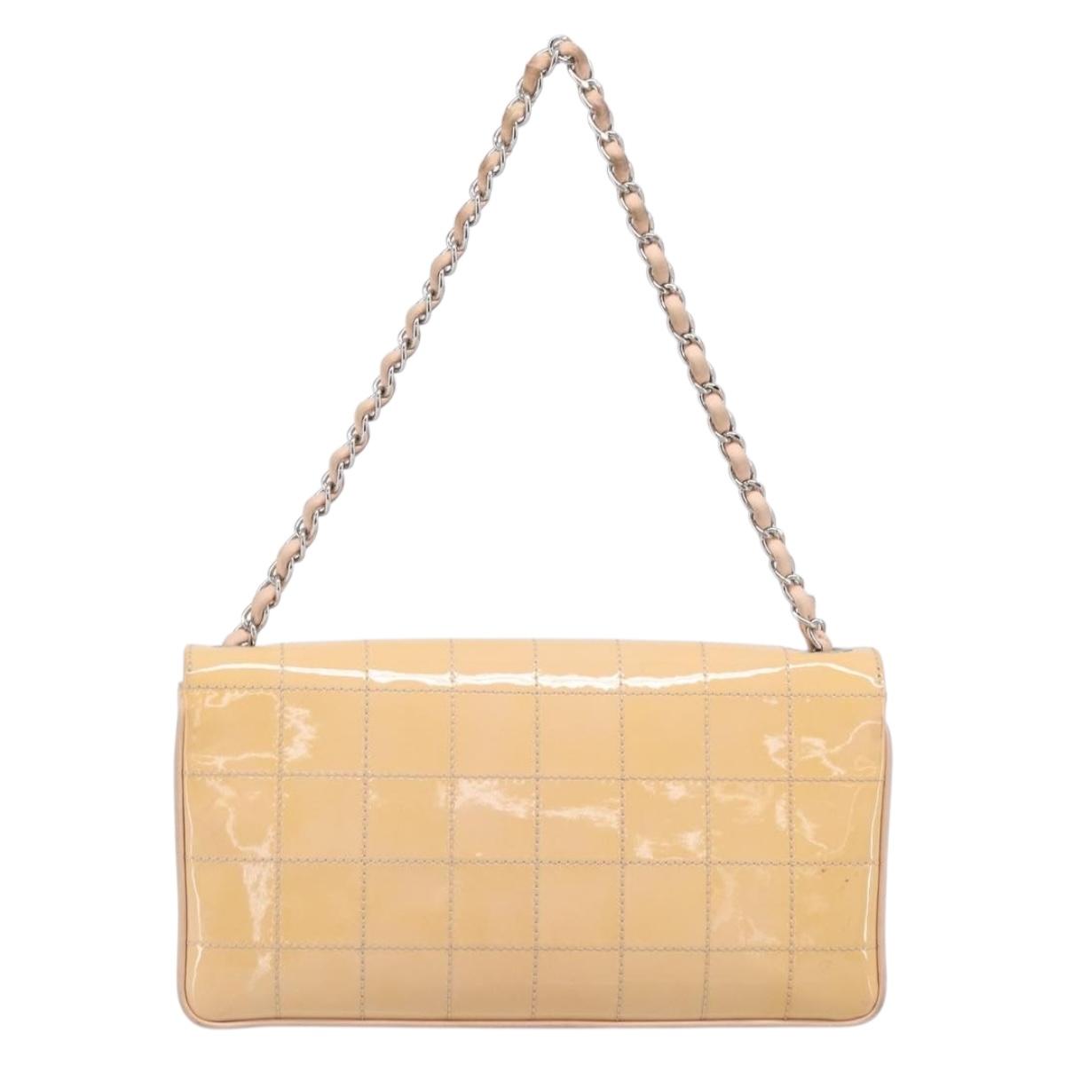 CHANEL Choco Bar Chain Shoulder Bag Patent Pink Silver CC Auth 202807A