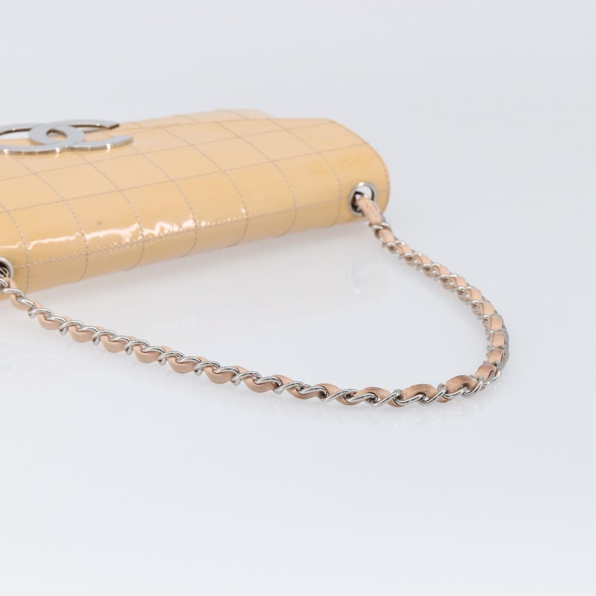 CHANEL Choco Bar Chain Shoulder Bag Patent Pink Silver CC Auth 202807A