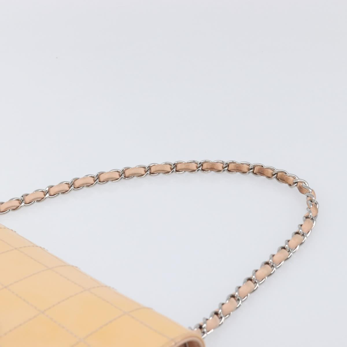CHANEL Choco Bar Chain Shoulder Bag Patent Pink Silver CC Auth 202807A