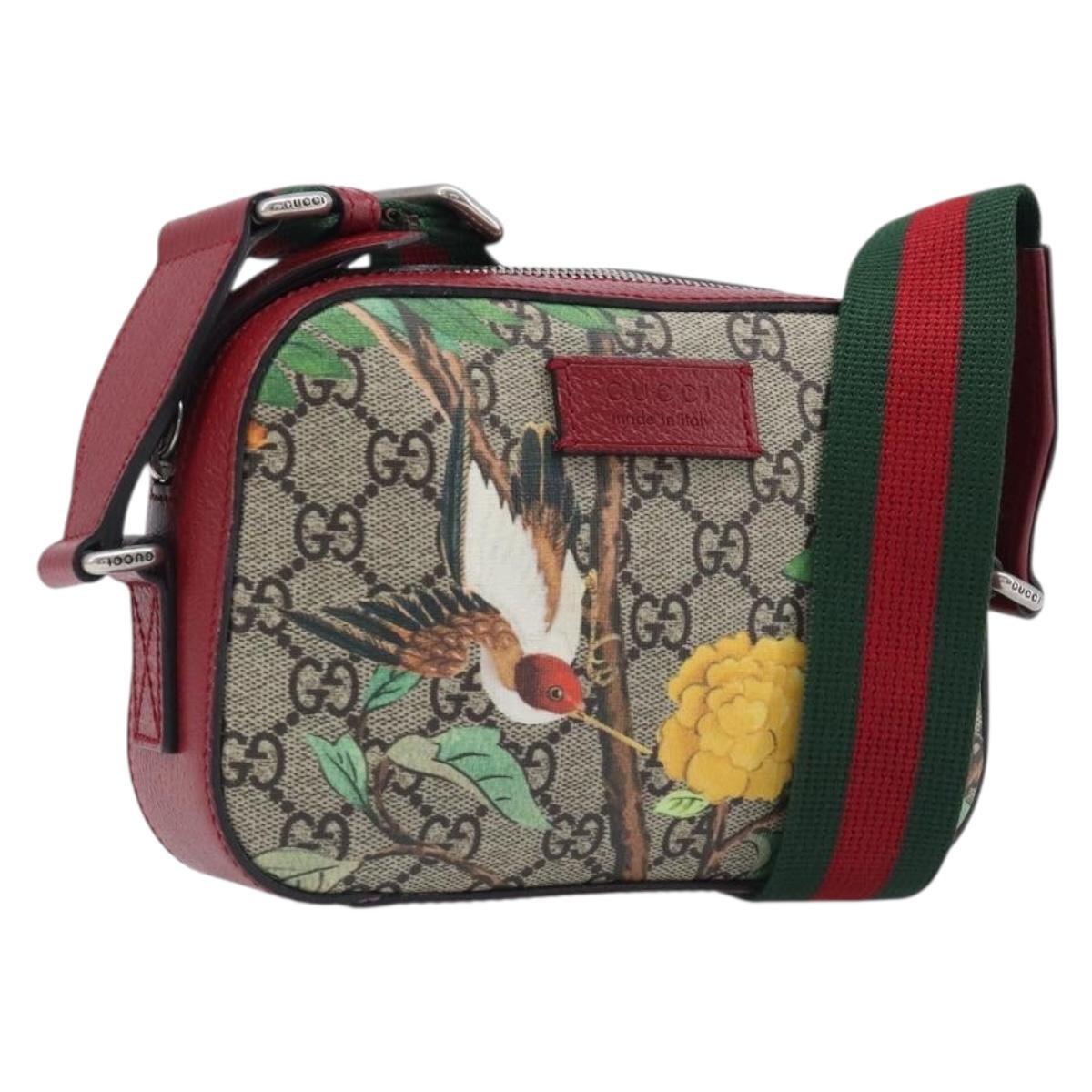 GUCCI GG Supreme Shoulder Bag PVC Beige Silver 450948 Auth 202809SAV
