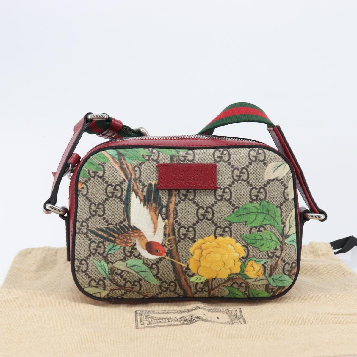 GUCCI GG Supreme Shoulder Bag PVC Beige Silver 450948 Auth 202809SAV