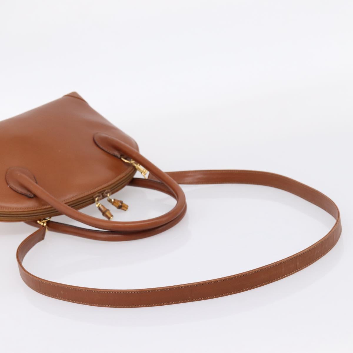 GUCCI Bamboo Hand Bag Leather 2way Brown Gold Tone 000 2865 0272 Auth 202817