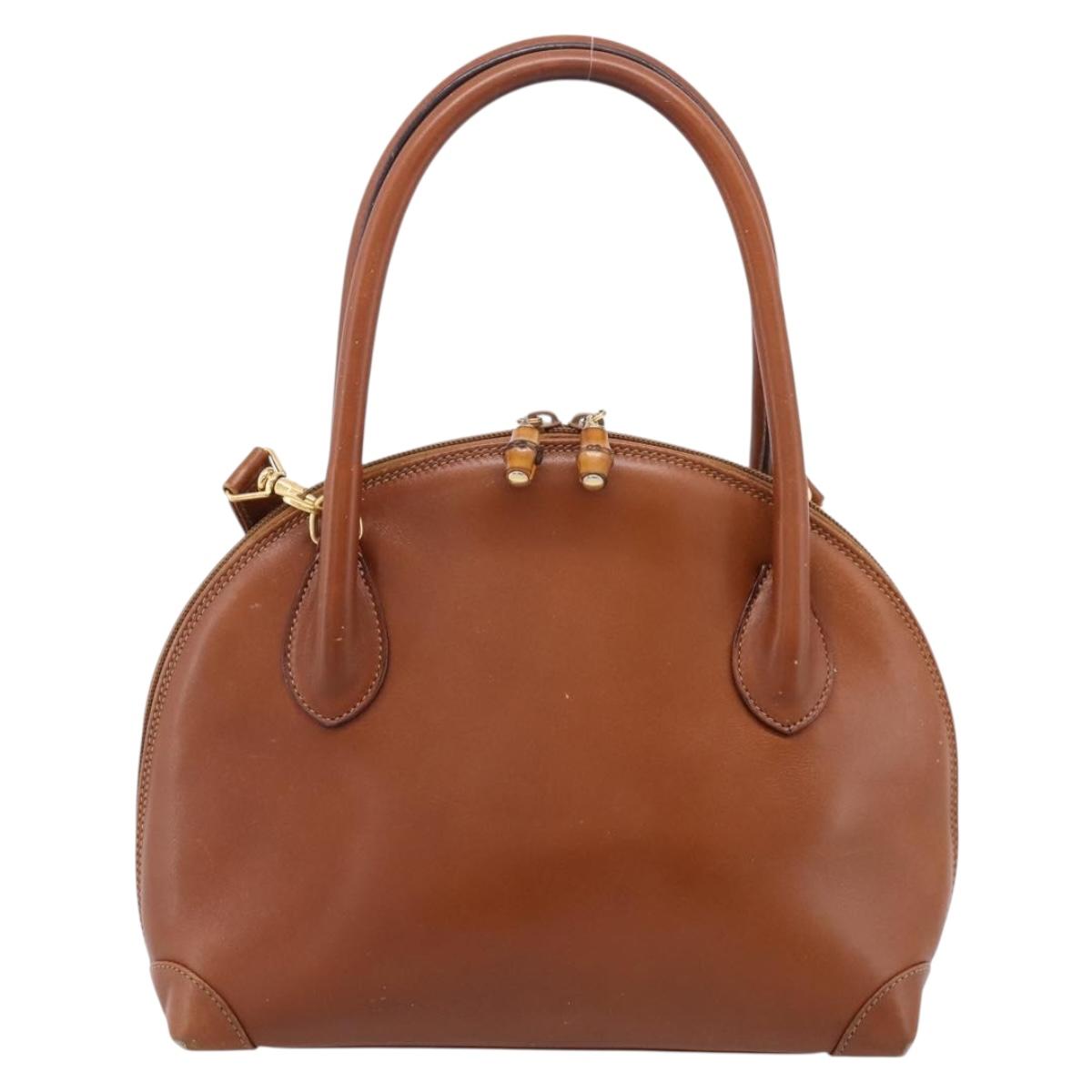 GUCCI Bamboo Hand Bag Leather 2way Brown Gold Tone 000 2865 0272 Auth 202817