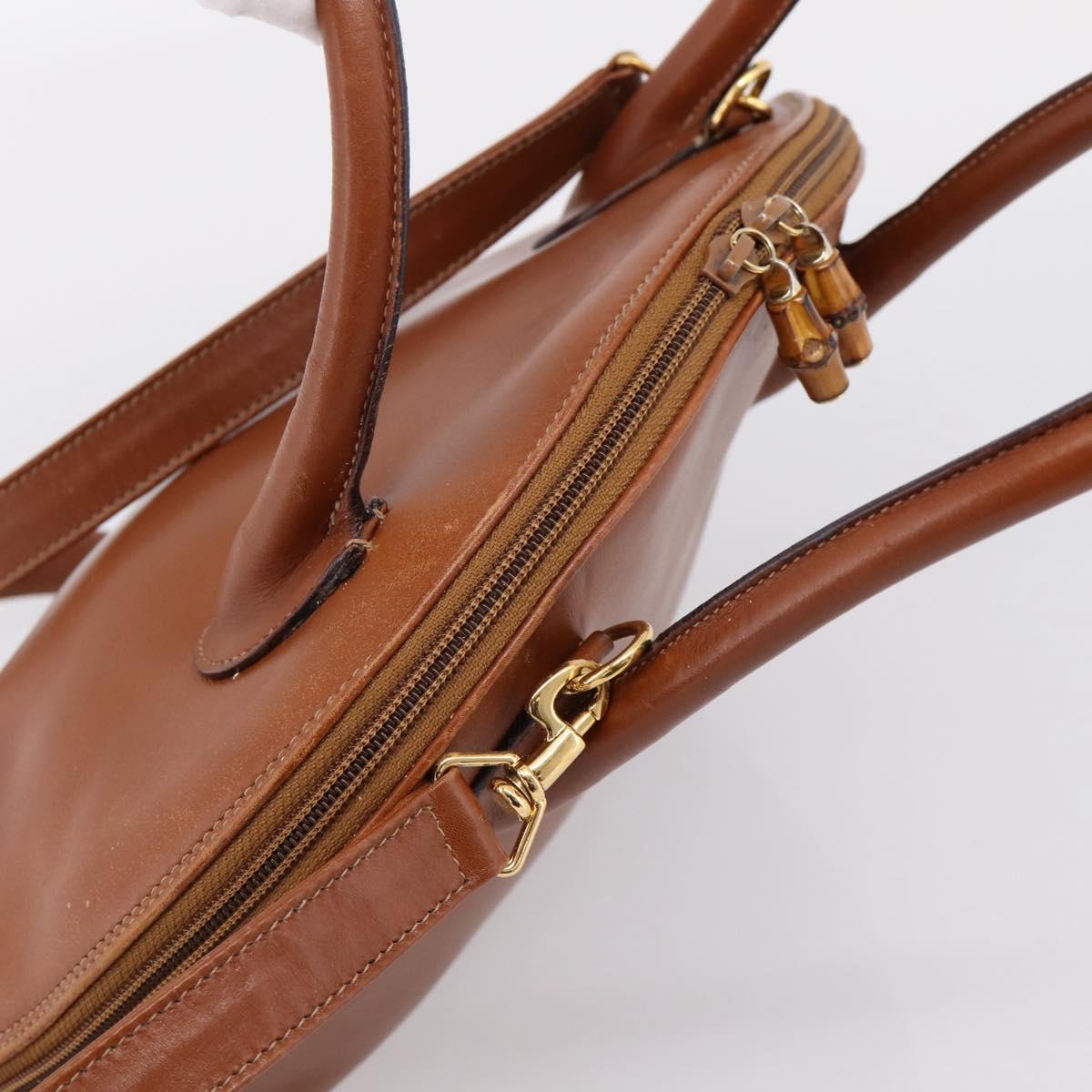 GUCCI Bamboo Hand Bag Leather 2way Brown Gold Tone 000 2865 0272 Auth 202817