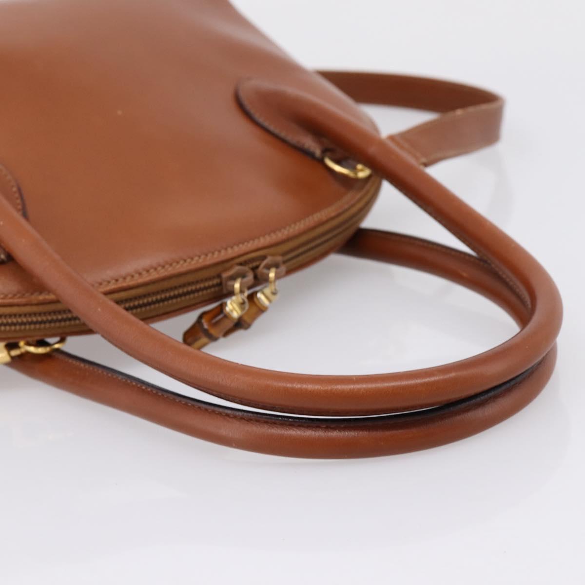 GUCCI Bamboo Hand Bag Leather 2way Brown Gold Tone 000 2865 0272 Auth 202817