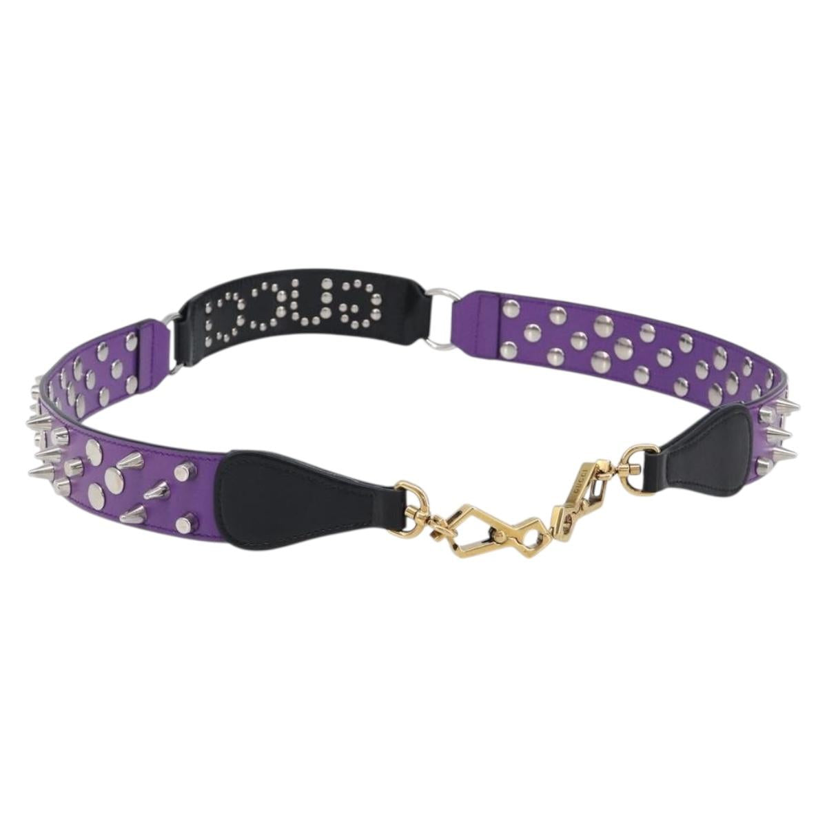 GUCCI Shoulder Strap Leather Purple Black Auth 202818V