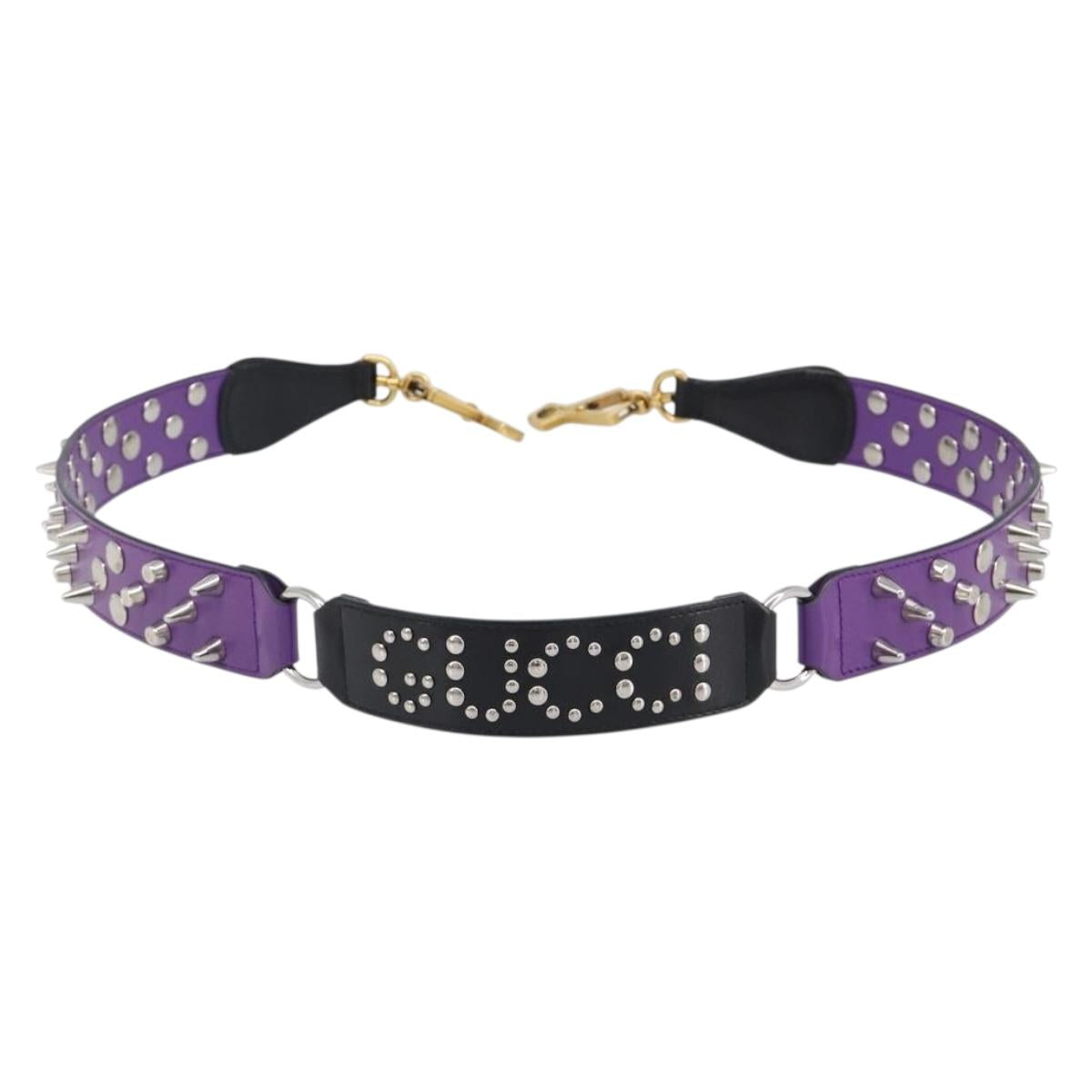 GUCCI Shoulder Strap Leather Purple Black Auth 202818V