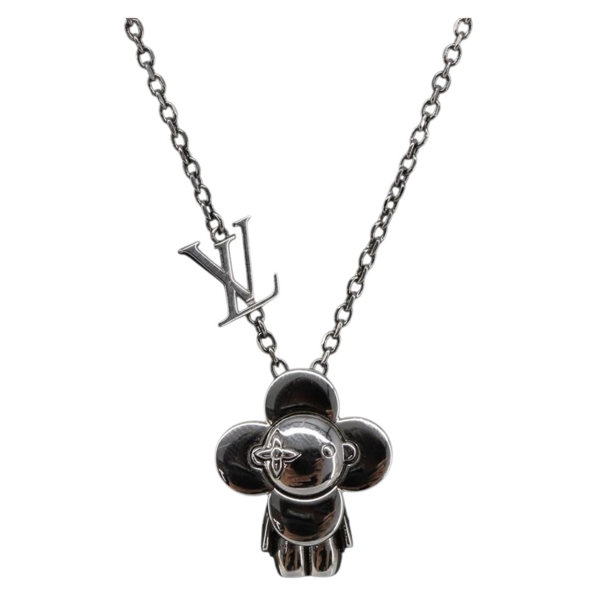 LOUIS VUITTON Pendant Vivienne Necklace Metal Black Silver M00831 Auth 202825M