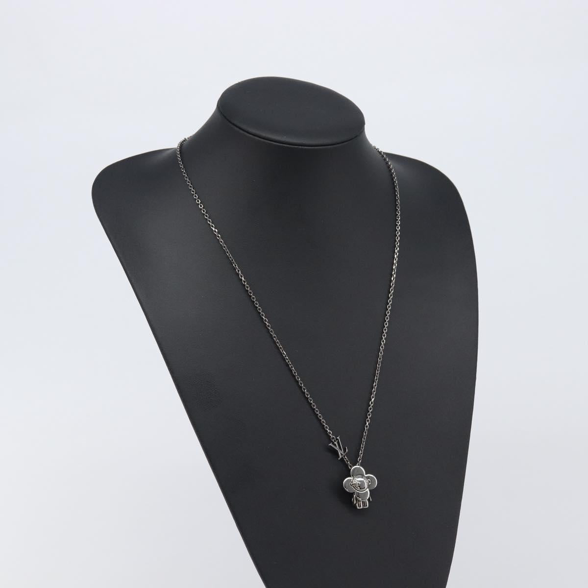 LOUIS VUITTON Pendant Vivienne Necklace Metal Black Silver M00831 Auth 202825M