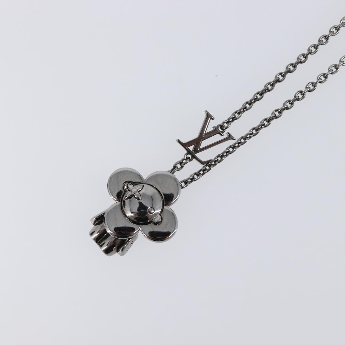 LOUIS VUITTON Pendant Vivienne Necklace Metal Black Silver M00831 Auth 202825M