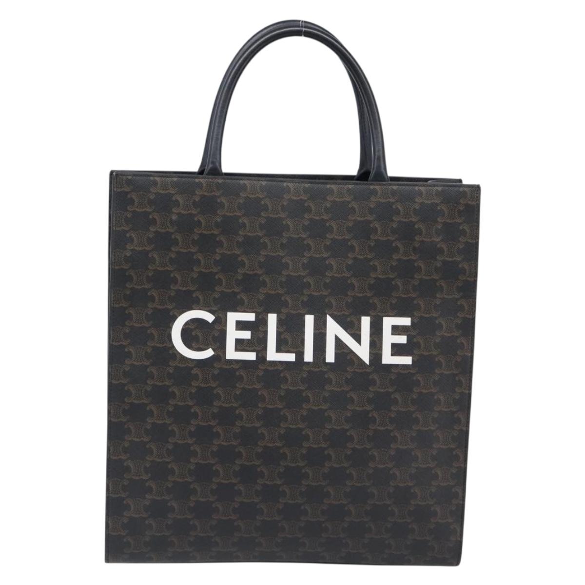 CELINE Macadam Vertical Cabas Hand Bag PVC Leather Brown Gold Tone Auth 202827A