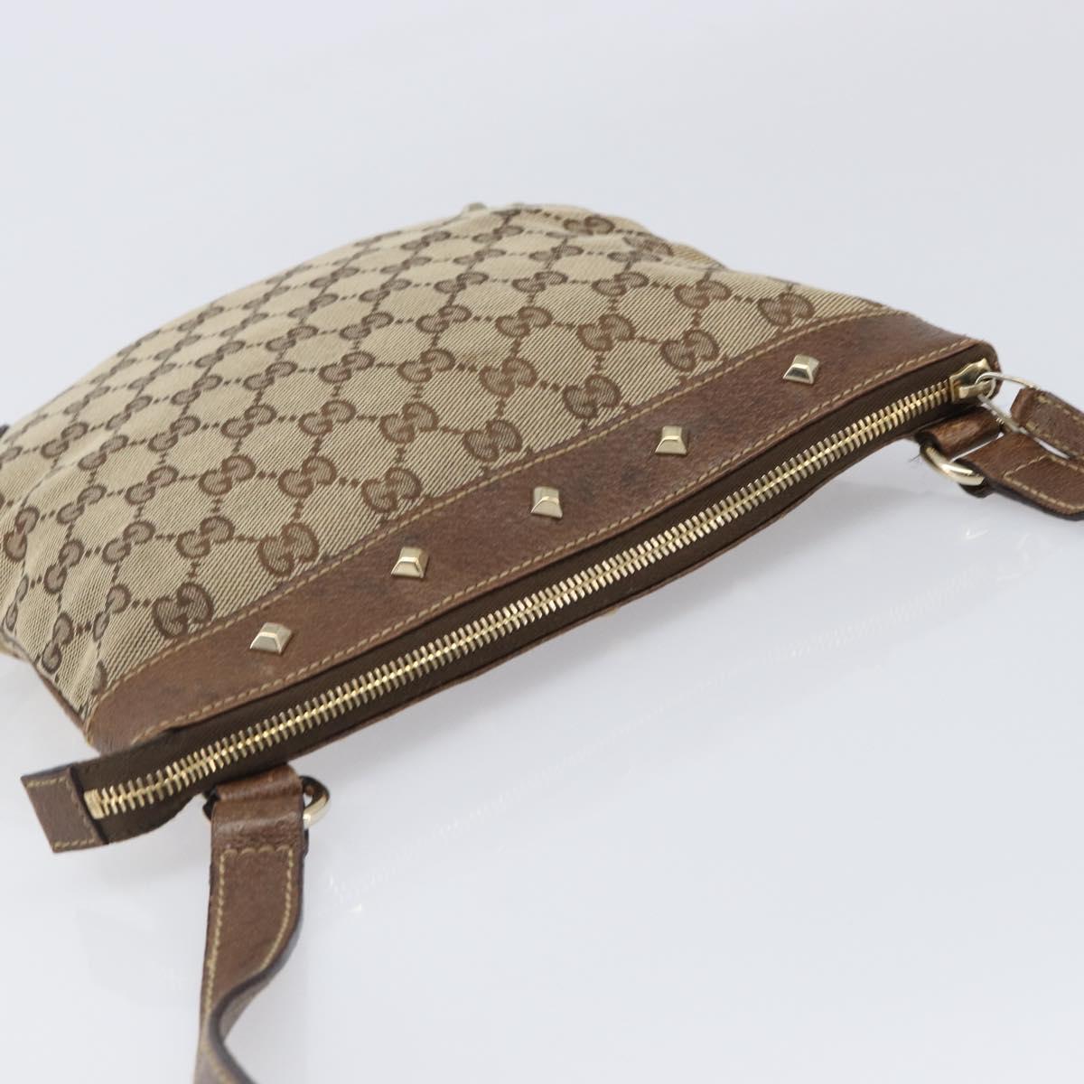 GUCCI GG Canvas Shoulder Bag Beige Gold Tone 120893 Auth 202831