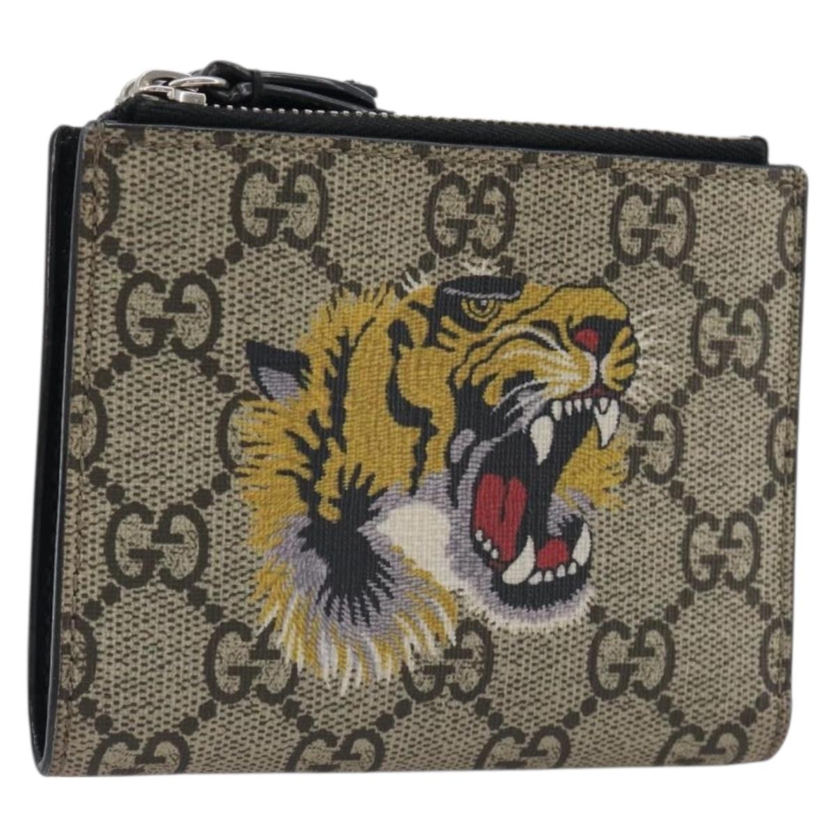 GUCCI GG Supreme Compact Wallet PVC Beige Silver 547083 Auth 202833M