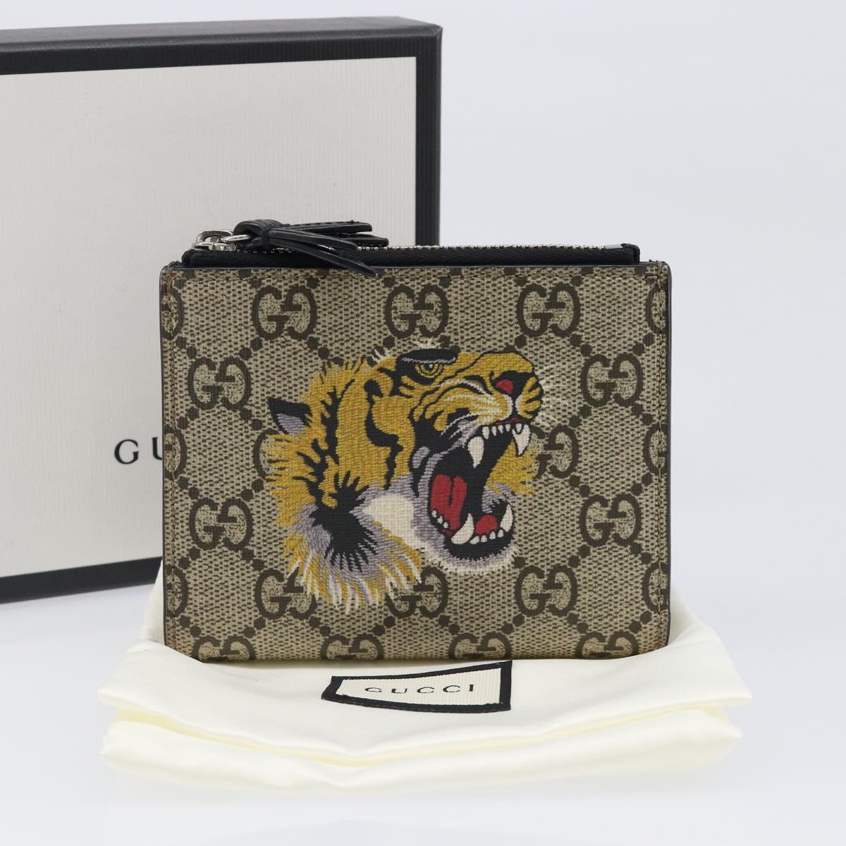 GUCCI GG Supreme Compact Wallet PVC Beige Silver 547083 Auth 202833M