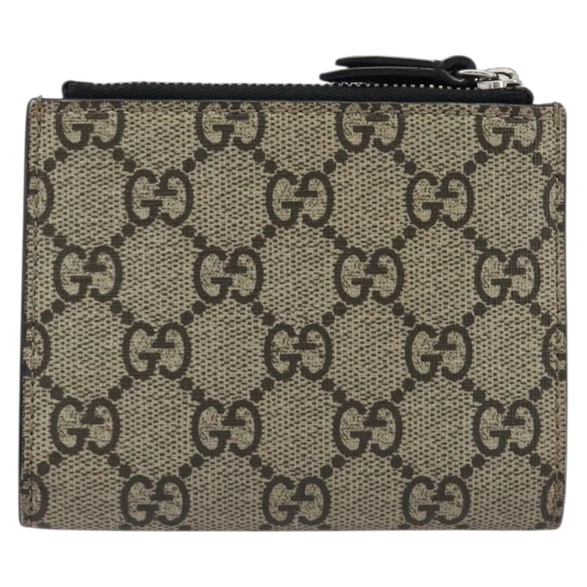 GUCCI GG Supreme Compact Wallet PVC Beige Silver 547083 Auth 202833M