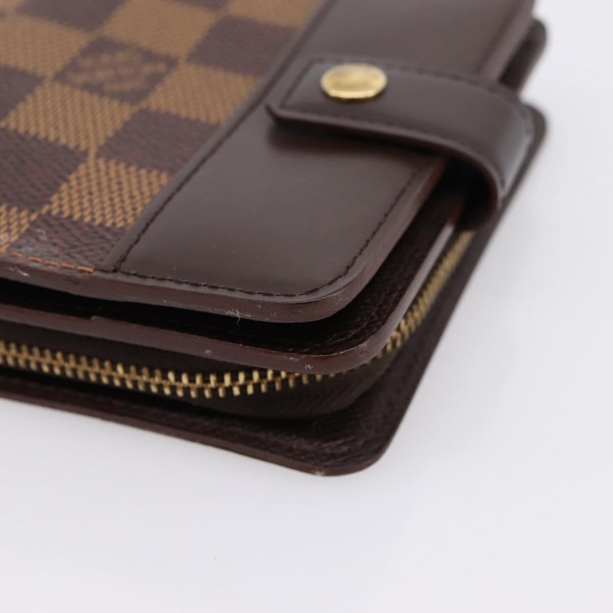 LOUIS VUITTON Damier Ebene Compact Zip Bifold Wallet N61668 LV Auth 202835