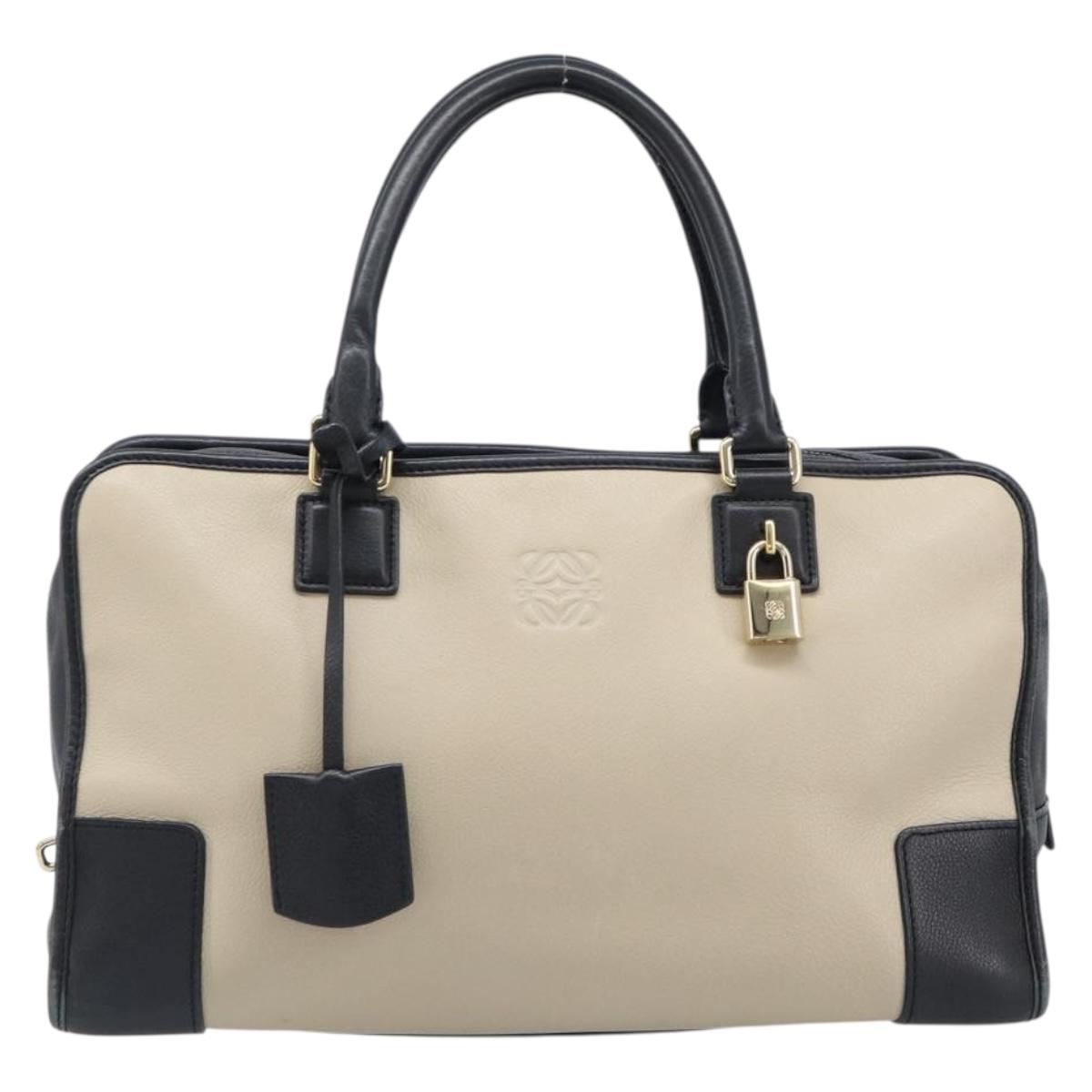 LOEWE Amazona 36 Hand Bag Leather Ivory Gold Tone Auth 202837