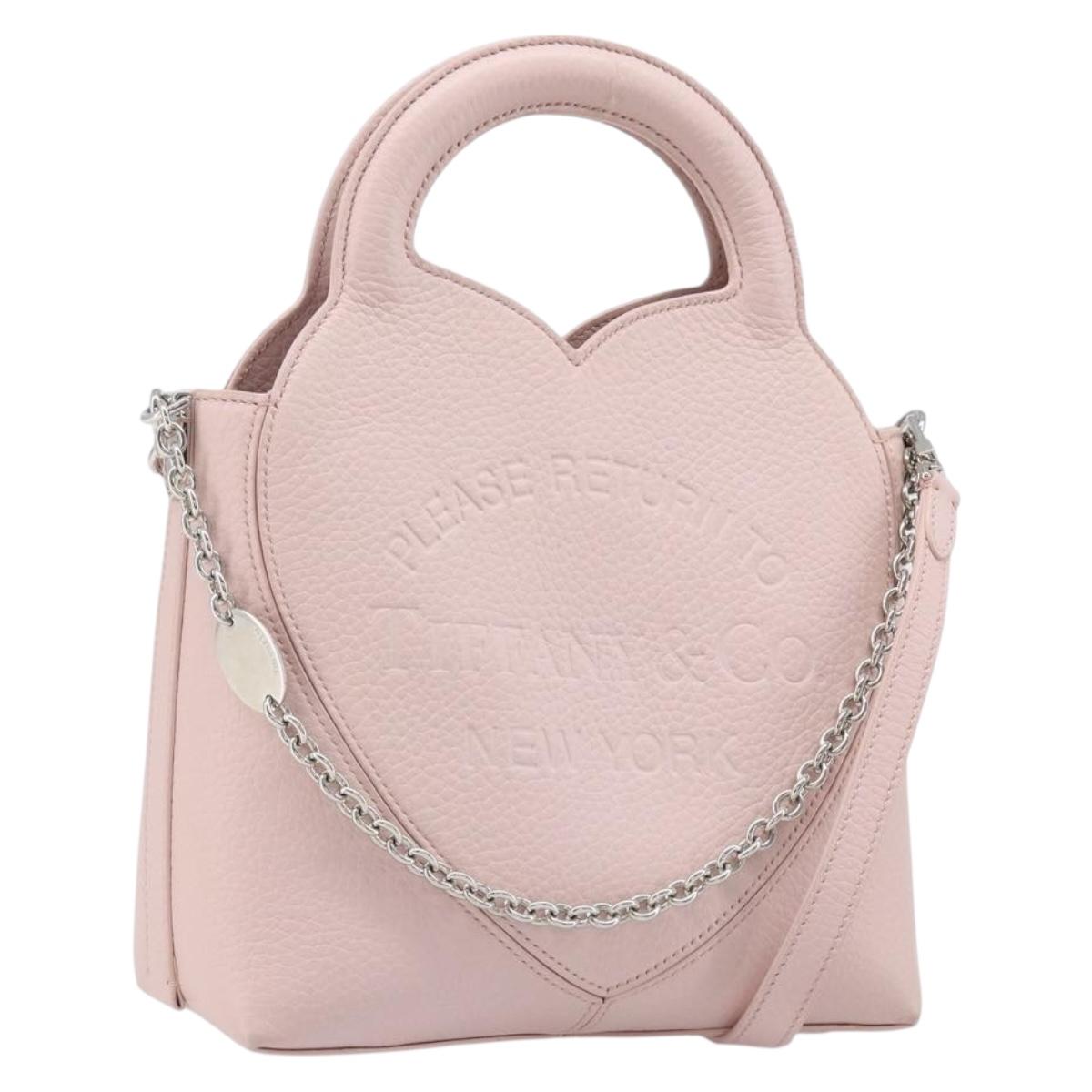 TIFFANY&Co. Return to Chain Shoulder Bag Leather 2way Pink Silver Auth 202840A