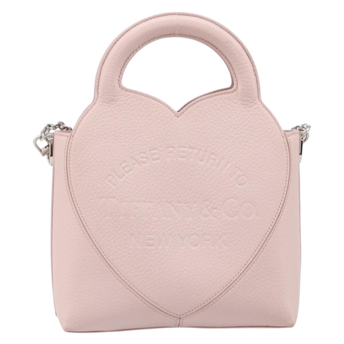 TIFFANY&Co. Return to Chain Shoulder Bag Leather 2way Pink Silver Auth 202840A
