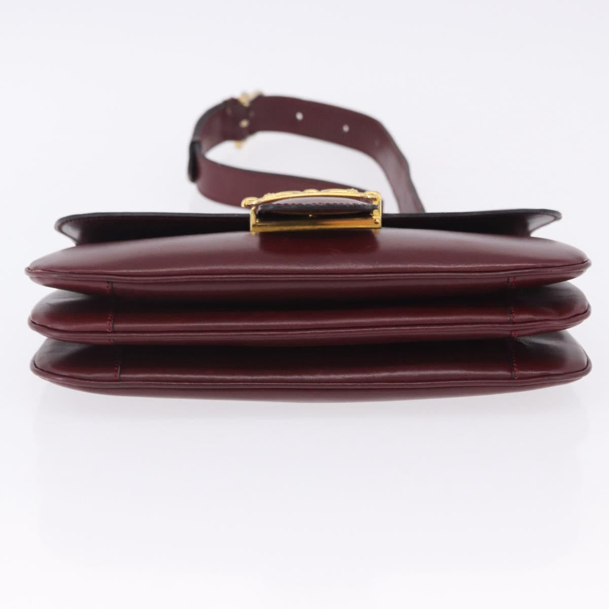 CELINE Shoulder Bag Leather Bordeaux Gold Tone Auth 202841