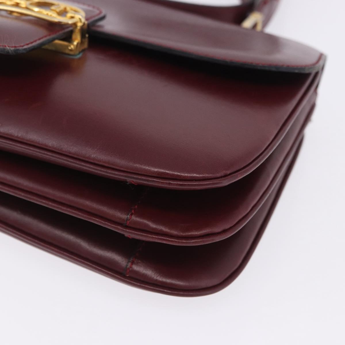 CELINE Shoulder Bag Leather Bordeaux Gold Tone Auth 202841