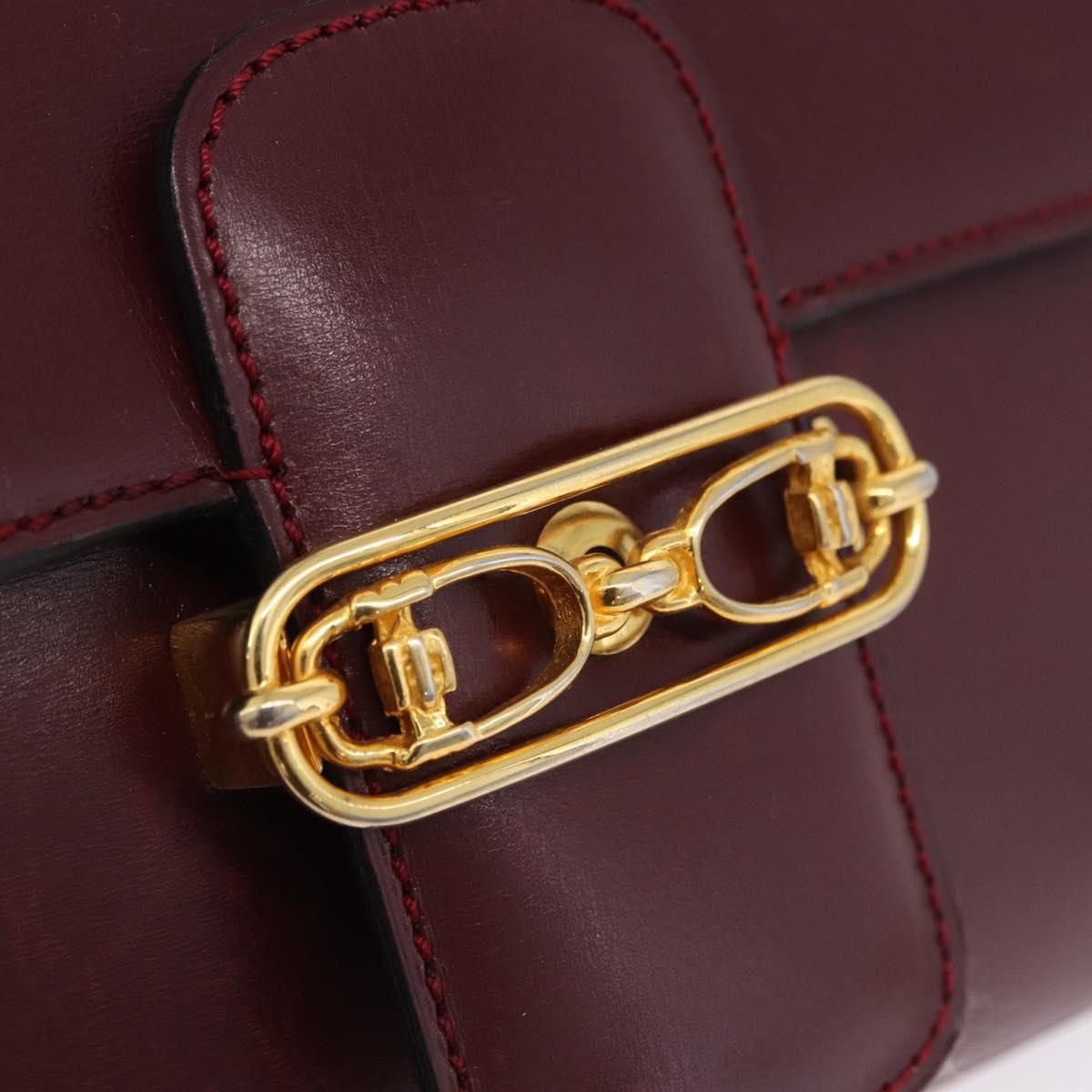 CELINE Shoulder Bag Leather Bordeaux Gold Tone Auth 202841