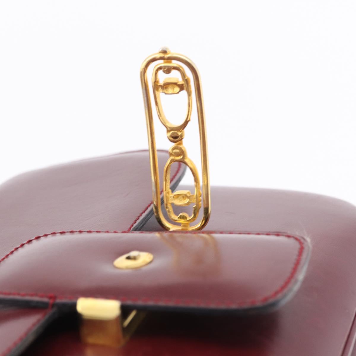 CELINE Shoulder Bag Leather Bordeaux Gold Tone Auth 202841