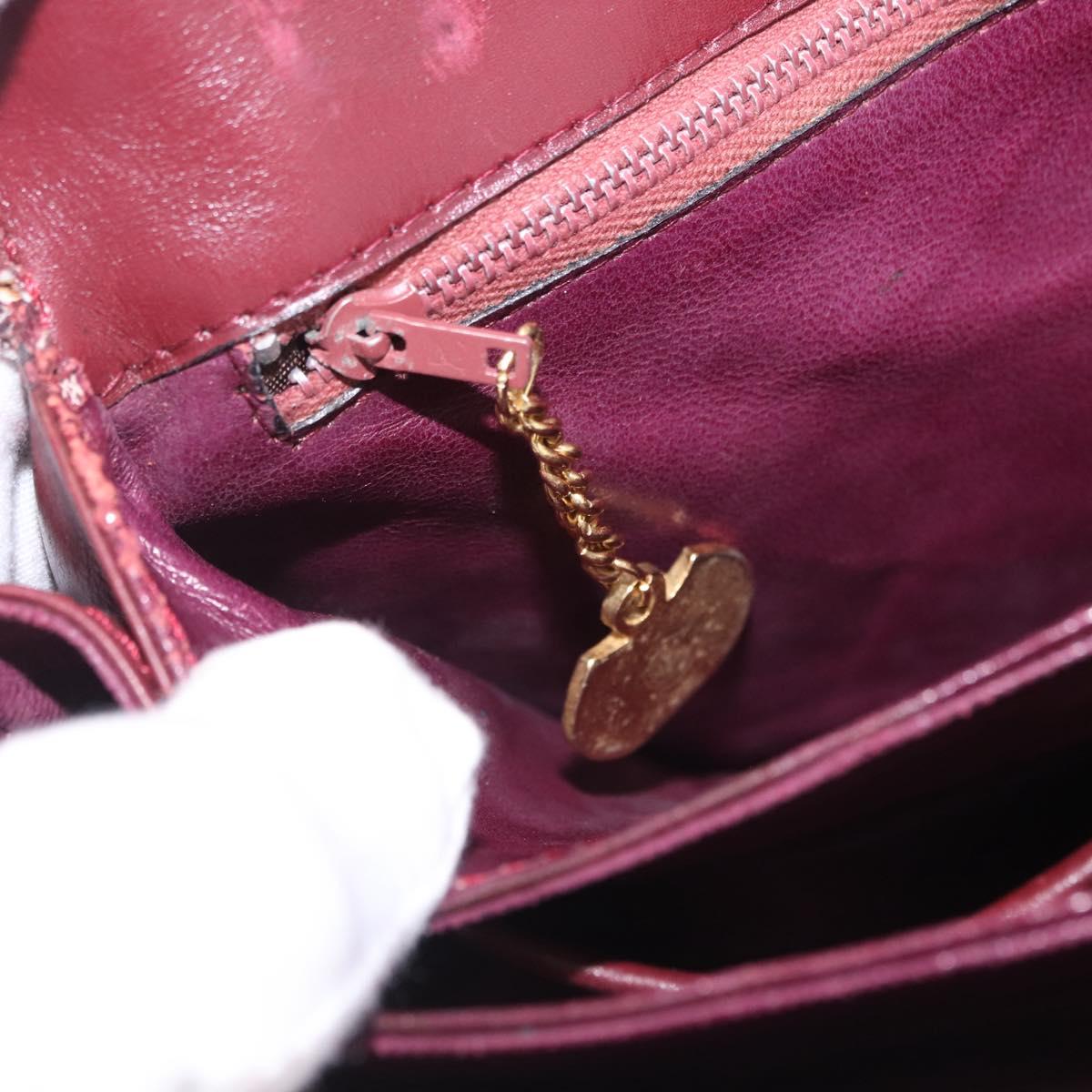 CELINE Shoulder Bag Leather Bordeaux Gold Tone Auth 202841