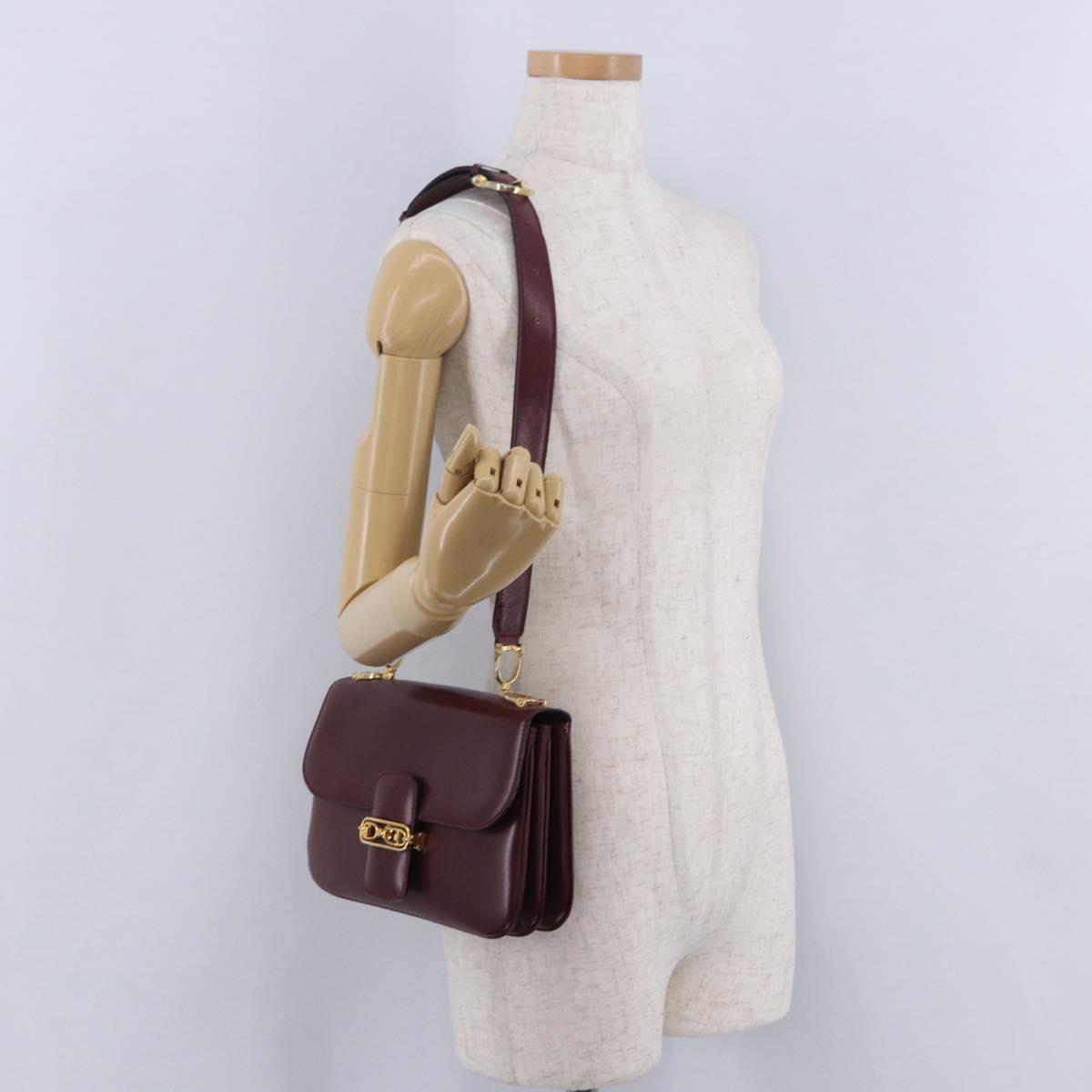 CELINE Shoulder Bag Leather Bordeaux Gold Tone Auth 202841
