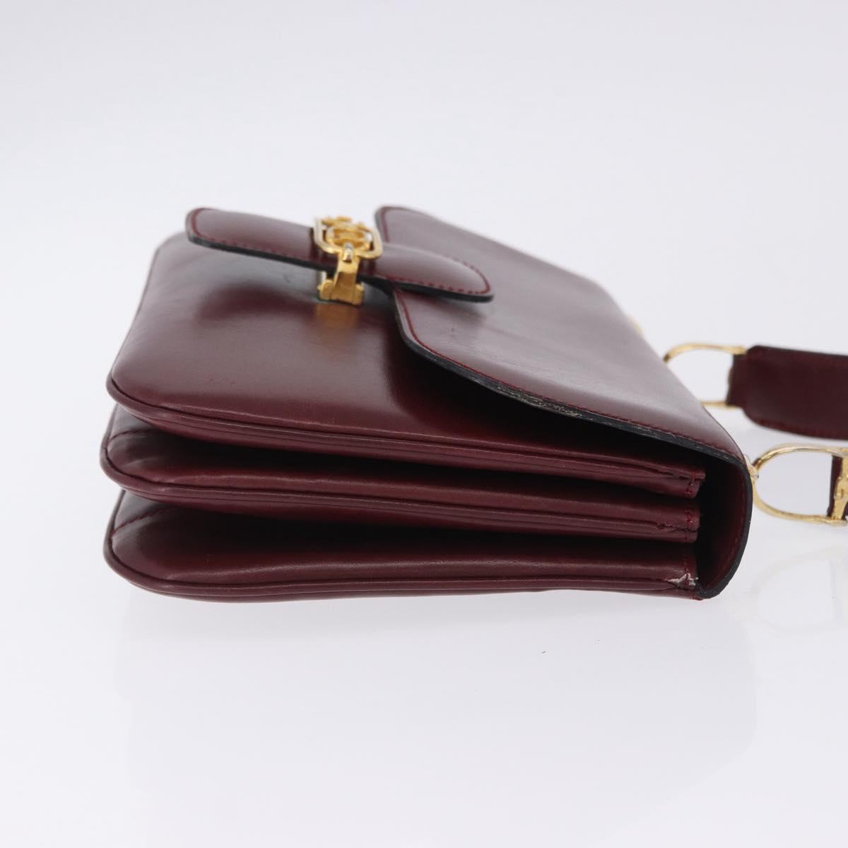 CELINE Shoulder Bag Leather Bordeaux Gold Tone Auth 202841
