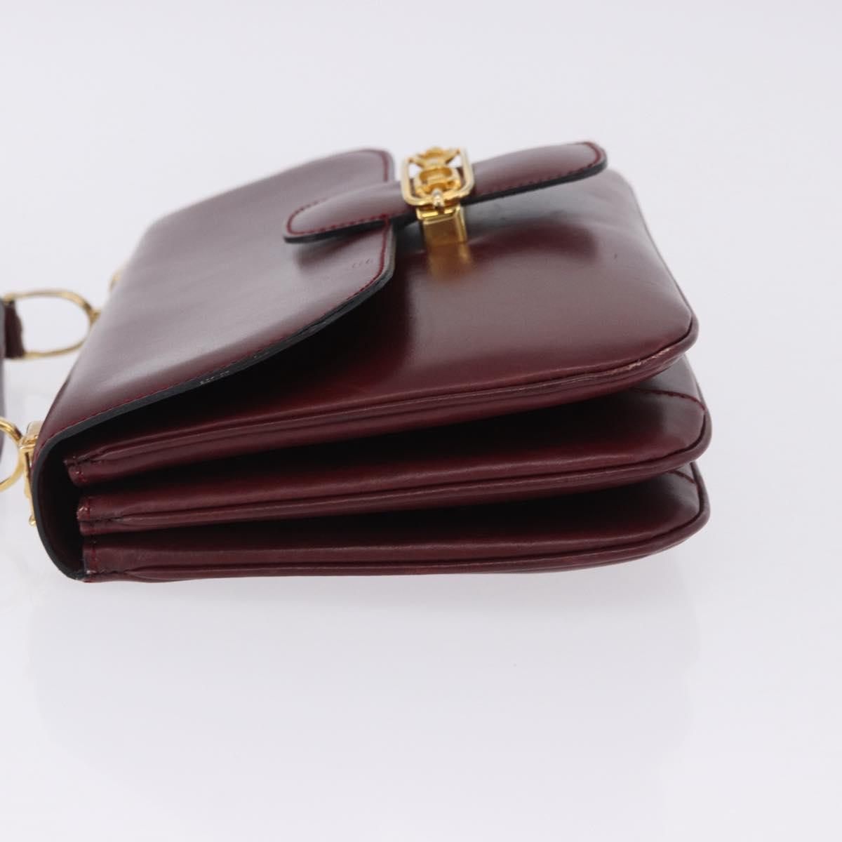 CELINE Shoulder Bag Leather Bordeaux Gold Tone Auth 202841