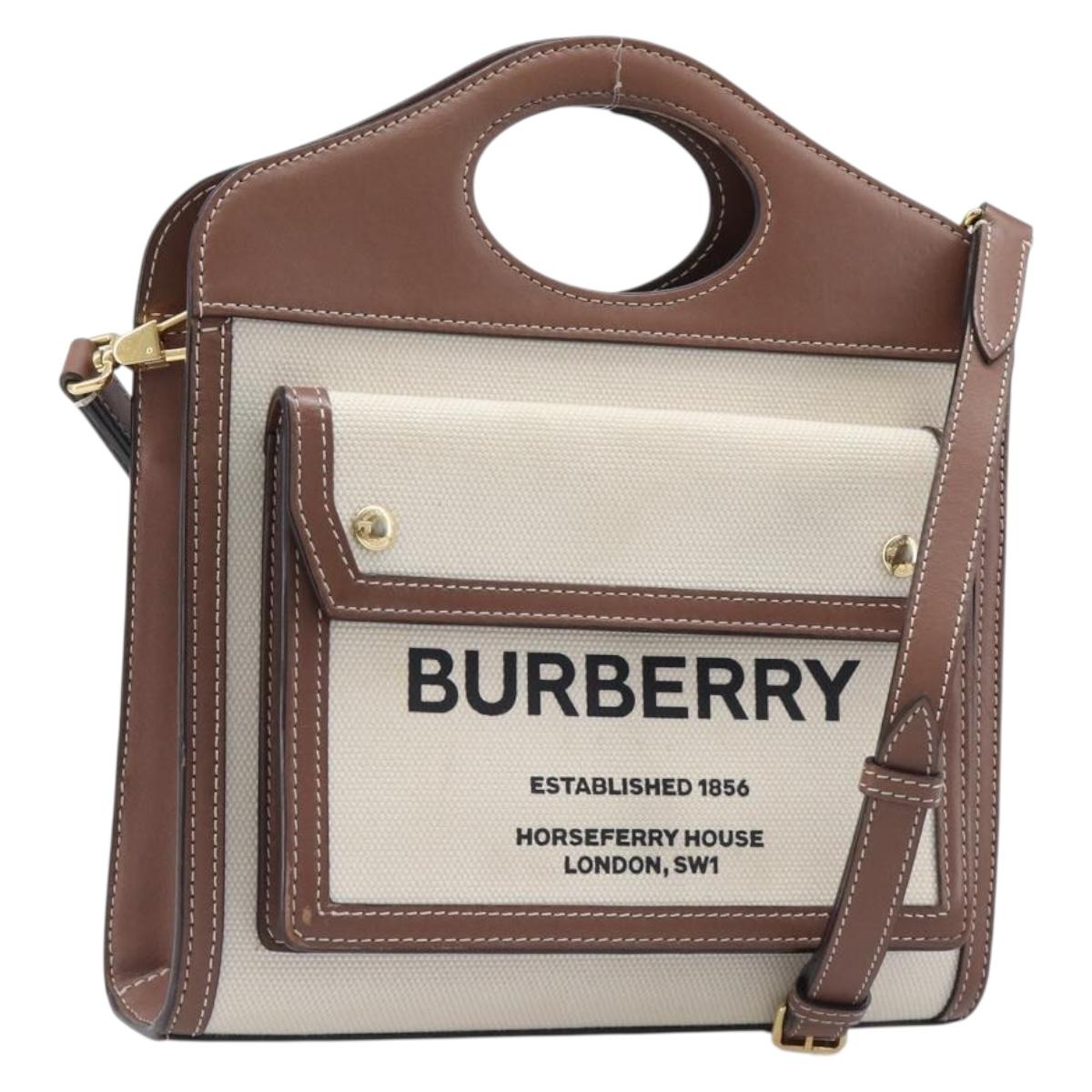BURBERRY Hand Bag Canvas Beige Gold Tone Auth 202843