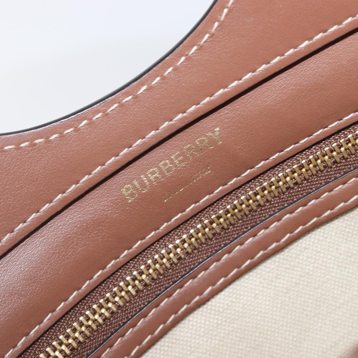 BURBERRY Hand Bag Canvas Beige Gold Tone Auth 202843