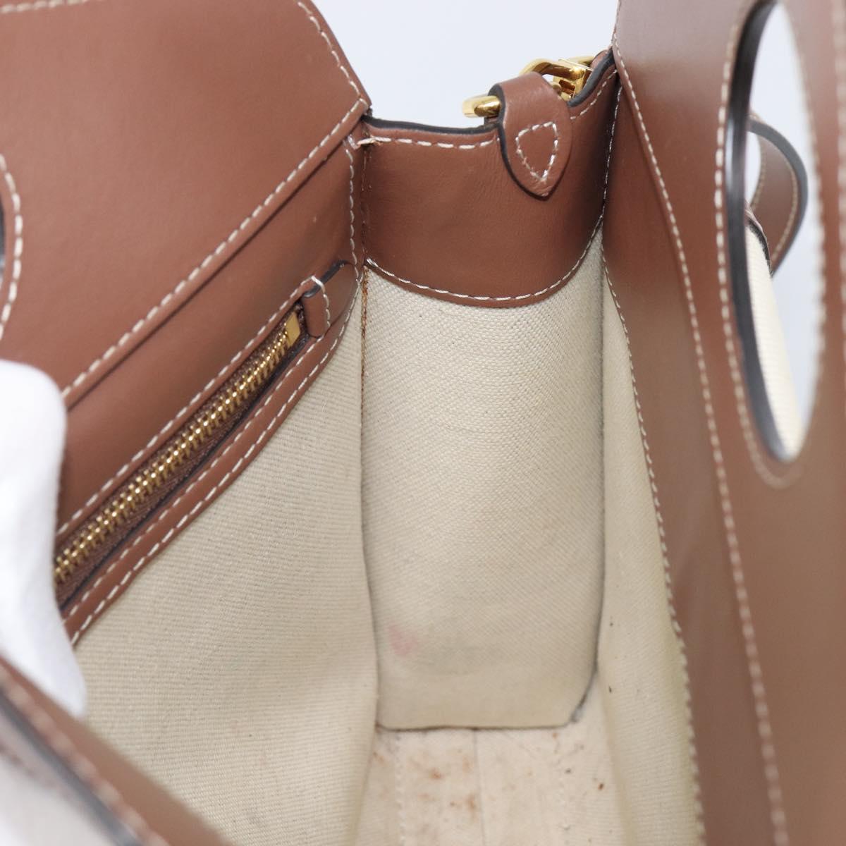 BURBERRY Hand Bag Canvas Beige Gold Tone Auth 202843