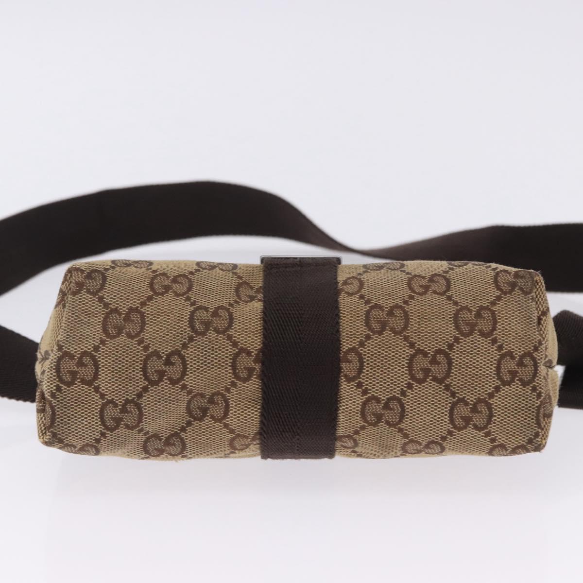 GUCCI GG Canvas Waist Bag Beige Silver 131236 Auth 202852