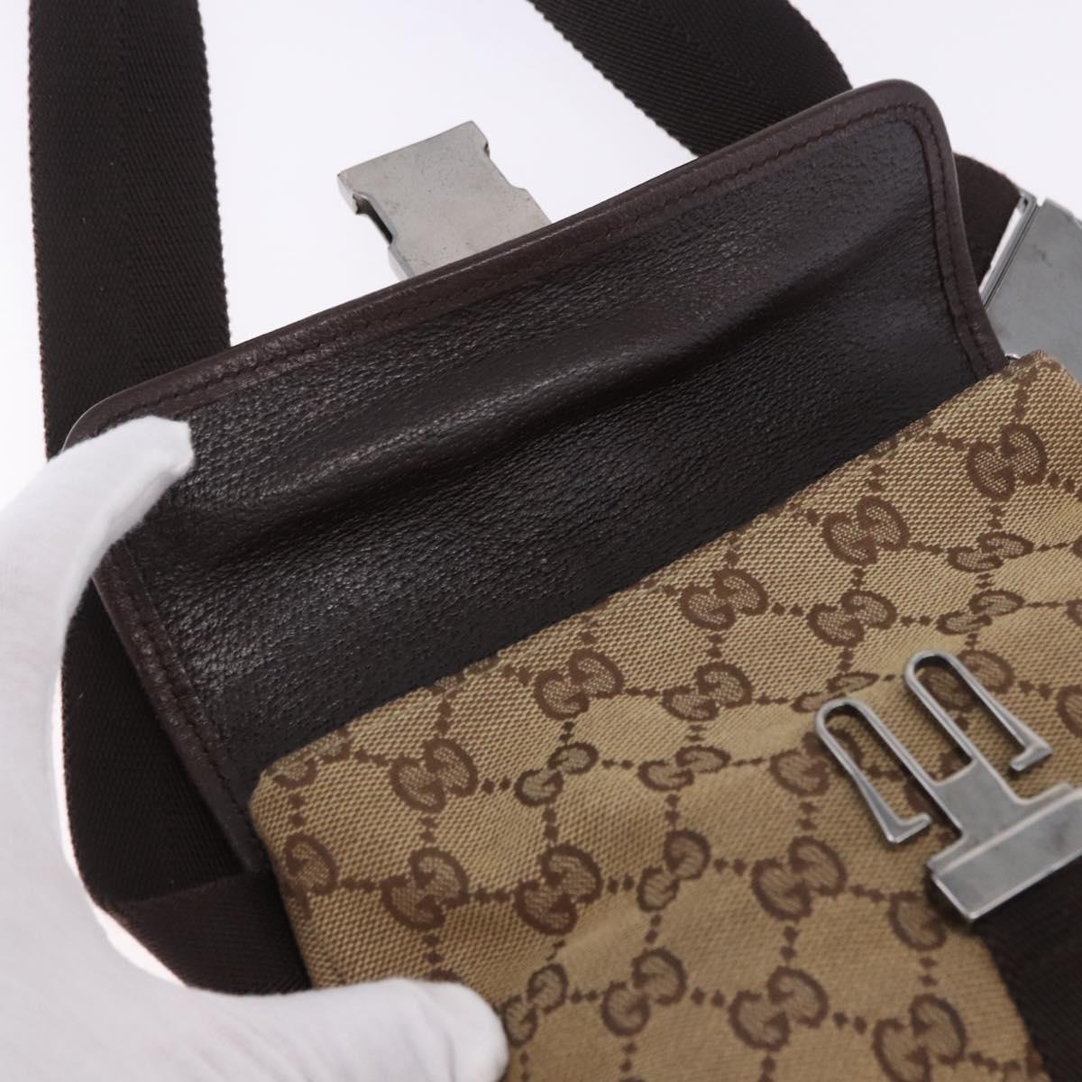 GUCCI GG Canvas Waist Bag Beige Silver 131236 Auth 202852