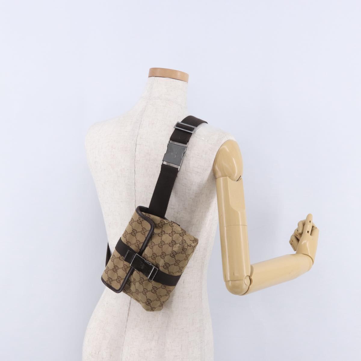 GUCCI GG Canvas Waist Bag Beige Silver 131236 Auth 202852