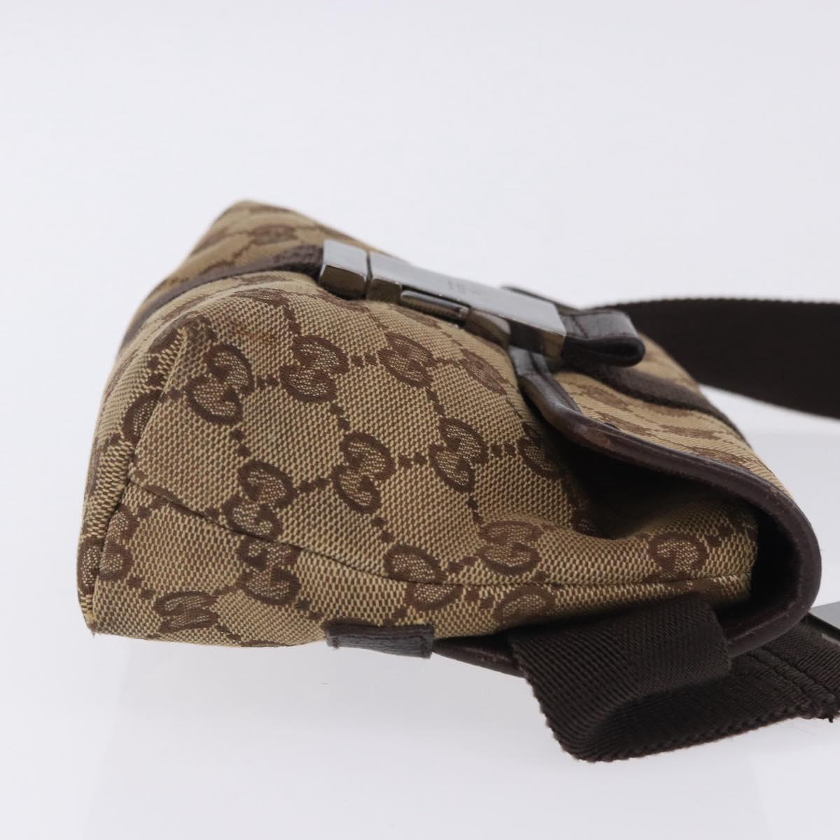 GUCCI GG Canvas Waist Bag Beige Silver 131236 Auth 202852