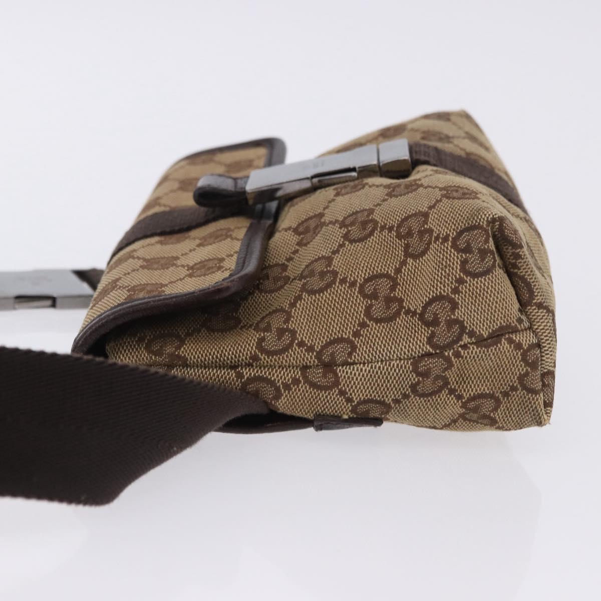 GUCCI GG Canvas Waist Bag Beige Silver 131236 Auth 202852